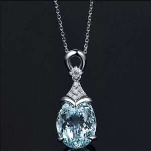 #36 NEW Aquamarine 925 Sterling Chain Necklace